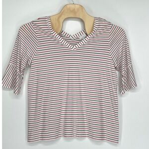 J. Jill Women Top XL Knit White Red Black Striped Bell Sleeve V-Neck